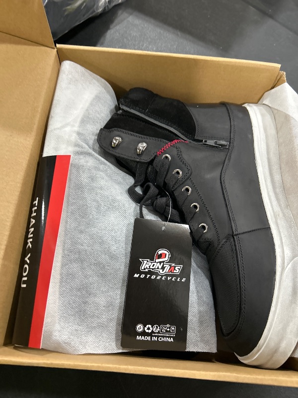 Photo 1 of BORLENI Cowhide Leather Motorcycle Shoes for Men- Reinforced Street Waterproof Motorcycle Riding Boots with Side Zipper Ankle Support, Anti-Slip Sole Casual Breathable Powersports Shoes Black 12