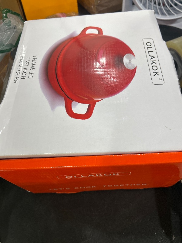 Photo 1 of OLLAKOK Dutch Oven for Bread Baking Bread Oven for Sourdough Bread Baking, Enameled Cast Iron Dutch Oven Pot with Lid 5 qt Cast Iron Bread Pan, Red