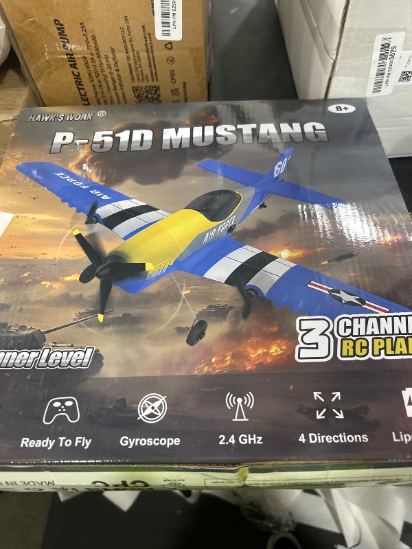 Photo 1 of HAWK'S WORK 3 Channel RC Plane P-51D Mustang, Remote Control Airplane Ready to Fly, 2.4GHz 6-axis Gyro Stabilizer, Easy to Fly for Kids & Beginners