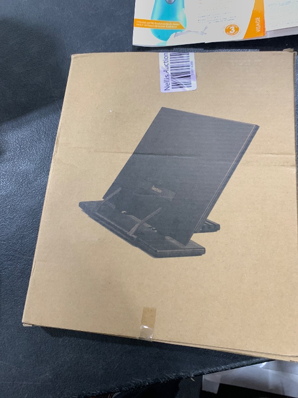 Photo 1 of Readaeer Metal Book Stand for Desk Portable Document Holder for Cook Book, Music Book, iPad, Laptop, Reading Rest with 7 Adjustable Positions and Page Paper Clips
