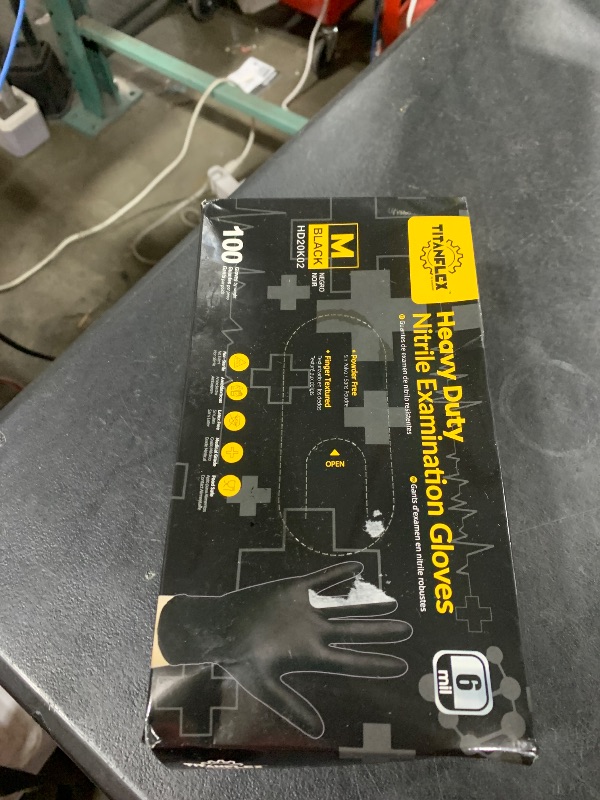 Photo 1 of TitanFlex Disposable Nitrile Exam Gloves - 6-mil, Black, Medium 100-ct Box, Heavy Duty, Latex Free, Food Safe for Cooking & Food Prep