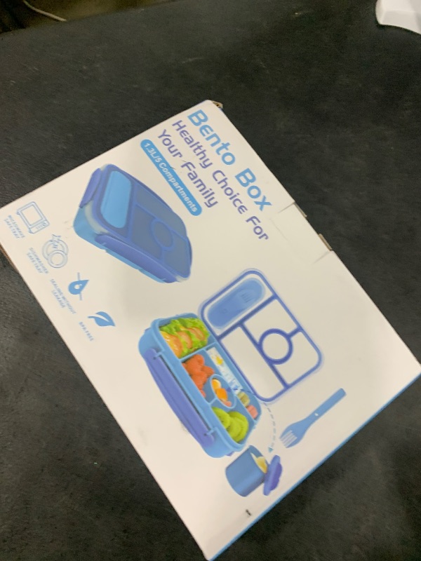 Photo 1 of Amathley Bento Box Adult Lunch Box Kids,Lunch Containers for Adults/Kids/Toddler,5 Compartments Bento Lunch Box with Sauce Vontainers,Microwave & Dishwasher & Freezer Safe,BPA-Free(Blue)
