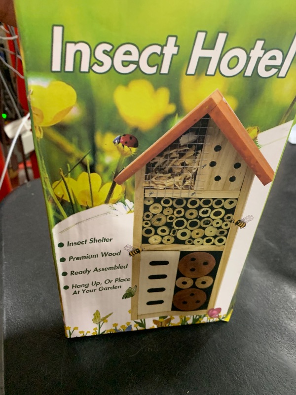 Photo 1 of Lulu Home Wooden Insect House, Hanging Insect Hotel for Bee, Butterfly, Ladybirds, Beneficial Insect Habitat, Bug Hotel Garden, 10.4 X 3.4 X 5.4 Inch