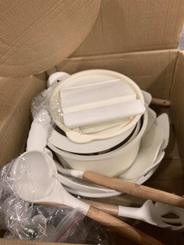 Photo 1 of Astercook 23 Pcs Pots and Pans Set Non Stick, Ceramic Cookware Set Detachable Handle, RV Kitchen Cooking Set Removable Handles, Oven Safe, Induction Ready, Stackable Non-stick Set, Cream White