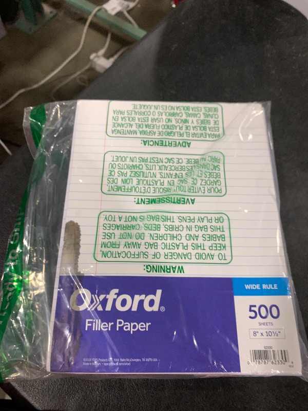Photo 1 of Oxford Filler Paper, 8 x 10-1/2 Inch Wide Ruled Paper, 3 Hole Punch, Loose Leaf Notebook Paper for 3 Ring Binders, 500 sheets (62330), white