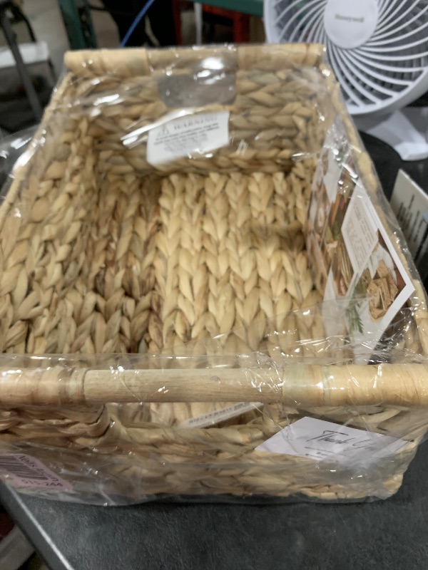 Photo 1 of VATIMA Hyacinth Large Wicker Basket 15.5x10.8x6.2" - Rectangular, Wooden Handles, Shelf Organizer