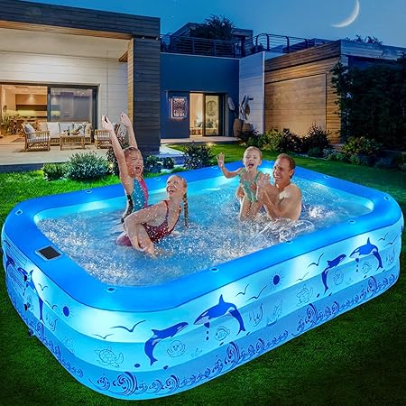 Photo 1 of 
2025 Upgrade Inflatable Pools with Lights, Family Inflatable Swimming Pools for Kids,Adults, Blow Up Pool Solar Powered, Large Kiddie Pool, Durable Thickened Inflatable Family Pool for Backyard-Blue 