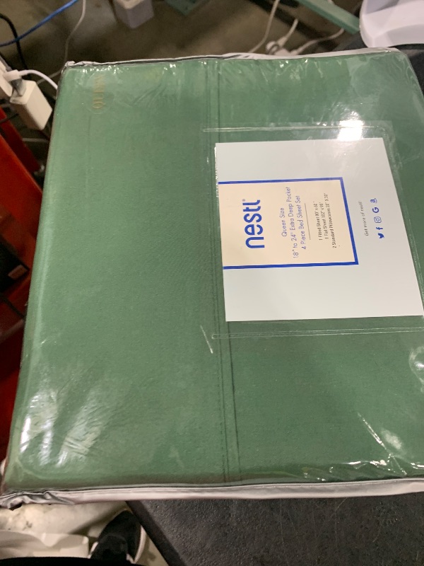 Photo 1 of Nestl Queen Size Sheet Set, 4 Piece Extra Deep Pocket (18-24 inches), Microfiber, Hotel Luxury, Soft, Breathable, Wrinkle-Free, Easy to Care, Dark Green