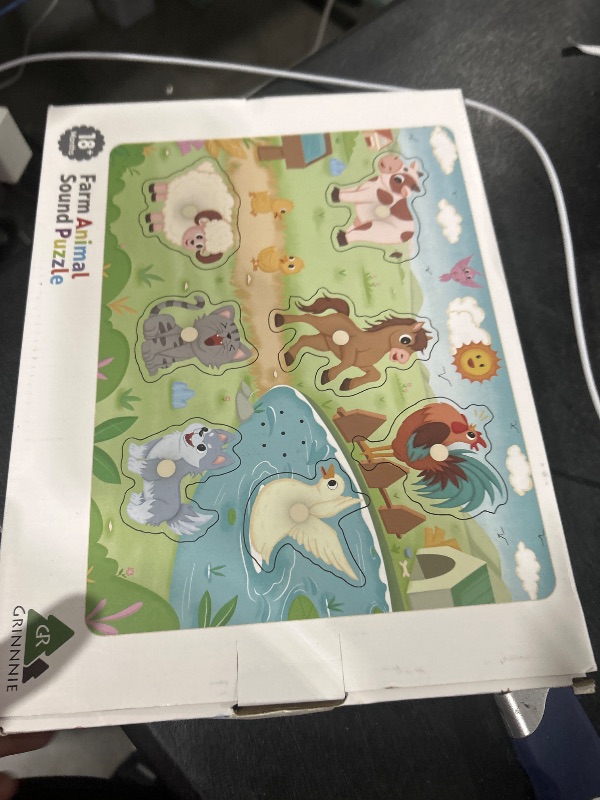 Photo 1 of GRINNNIE Farm Animals and Vehicles Sound Puzzle (15 PCS) - Wooden Toddler Peg Puzzle Toys with Sound Effects for 3 4 5 Years Old, Birthday for Girls Boys