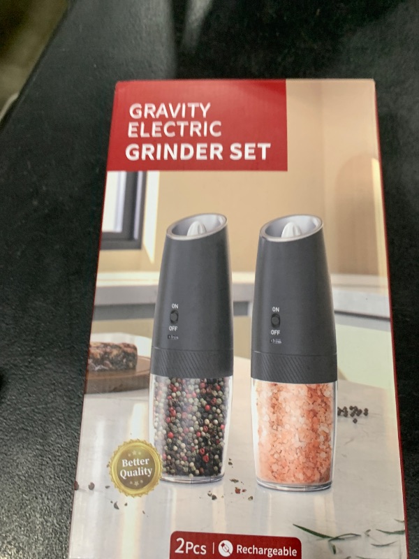 Photo 1 of CIRCLE JOY Rechargeable Electric Salt and Pepper Grinder Set Gravity Salt and Pepper Mills Set with LED Light, No Battery Needed, Adjustable Coarseness, Washable 135ml Container, Black ( DIFFERENT MODEL FROM BOX 