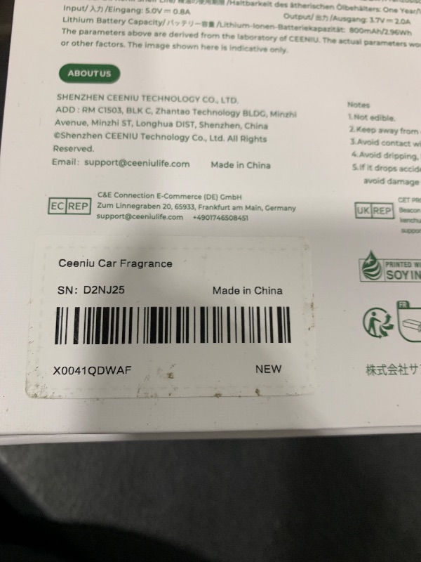 Photo 1 of Ceeniu Smart Car Air Fresheners, Premium Scenic Fragrance Car Freshener, Auto On/Off, Adjustable Intensity, Sandalwood Cologne & Cherry Blossom Lasts for 4 months, 2025 New CF8 Automotive Diffuser