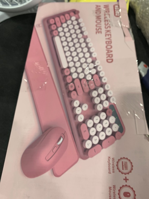 Photo 1 of Wireless Keyboard and Mouse Combo - Round Keycaps, Full-Size Retro Typewriter Keyboard with Detachable Wrist Rest, Sleep Mode & Tilt Legs, 2.4GHz Cordless Connection for Mac/Windows/PC (Hot Pink)