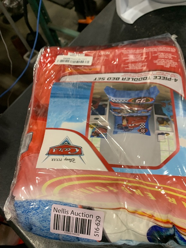 Photo 1 of NoJo Disney Cars Radiator Springs White, Blue, and Red Lightning McQueen and Tow-Mater 4 Piece Toddler Bed Set - Comforter, Fitted Bottom Sheet, Flat Top Sheet and Reversible Pillowcase