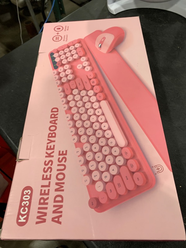 Photo 1 of Wireless Keyboard and Mouse - Cute Round Keycaps, Detachable Wrist Rest, Full-Size Retro Typewriter Keyboard with Tilt Legs, 2.4G Wireless Combo for Women, PC, Laptop, Windows - Trueque (Blush Pink)