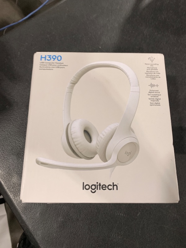 Photo 1 of Logitech H390 Gaming Headphones, Wired Headphones with Mic, USB Headset with Microphone for PC, Noise Cancelling Microphone for Video Meetings, Music, Gaming - Off White (Pack of 12)
