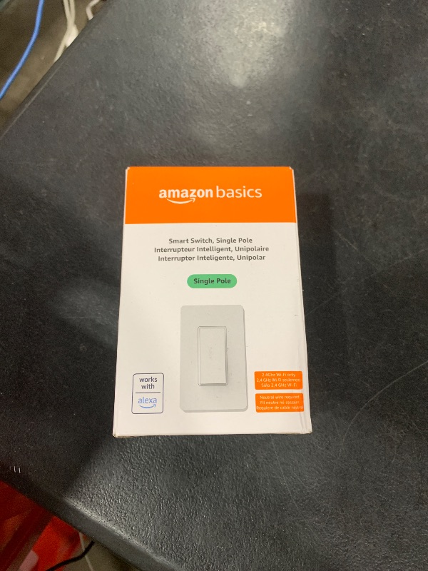 Photo 1 of Amazon Basics Smart Switch, Single Pole, Works with Alexa Only, 2.4 GHz Wi-Fi, No Hub Required, White