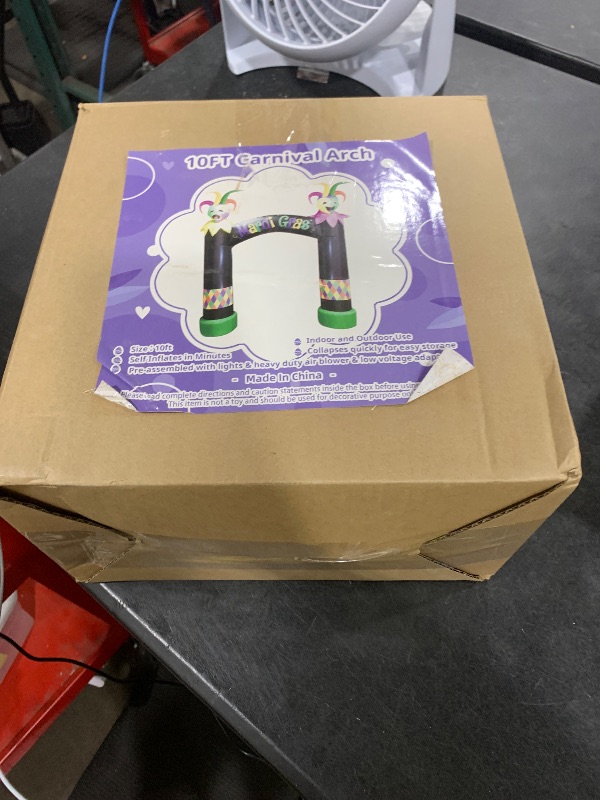 Photo 1 of 10FT Mardi Gras Inflatable Arch with LED Lights - Halloween Blow Up Outdoor Decoration, Jester Mask Archway for Party/Yard/Garden/Lawn, Built-in Sandbags & Easy Set up
