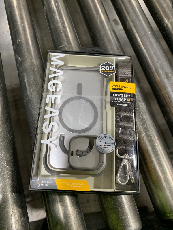 Photo 1 of MAGEASY Designed for iPhone 16 Pro Case with Strap - 20ft Ultimate Drop Protection Compatible with MagSafe, Transformable 2-in-1 Protective & Lanyard Case, Aluminum Frame | Odyssey Strap M (Titanium)