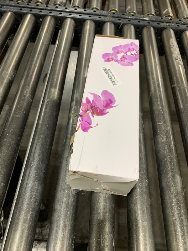 Photo 1 of Jusdreen 1 Pcs Glass Vase Artificial Orchid Flower Bonsai Vivid Phalaenopsis Flowers Potting for Home Office Décor, Table Centerpiece Room Decorations 14.5"(Glass Vase/Purple Orchid)