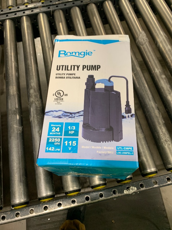 Photo 1 of BOMGIE 1/3 HP Automatic Water Pump, 2250GPH Submersible Utility Pump with 3/4” Garden Hose Check Valve Adapter Portable Electric Sump Pump Removal for Pool Draining Basement Hot Tubs Garden UTL-336PE