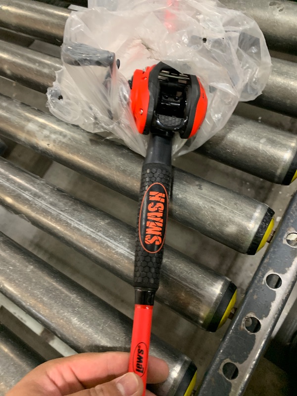 Photo 1 of Lew's MACH Smash Baitcast Reel and Fishing Rod Combo, IM6 Graphite Blank Fishing Rod, Split Grip Winn Dri-Tac Handle, Fluorescent Red