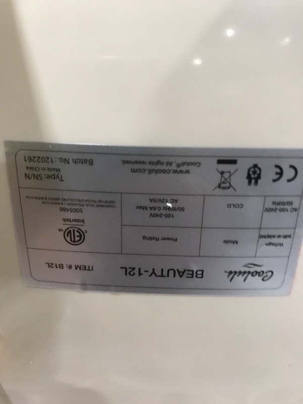 Photo 1 of Cooluli B12LW 12L Beauty Fridge, Pearl White
