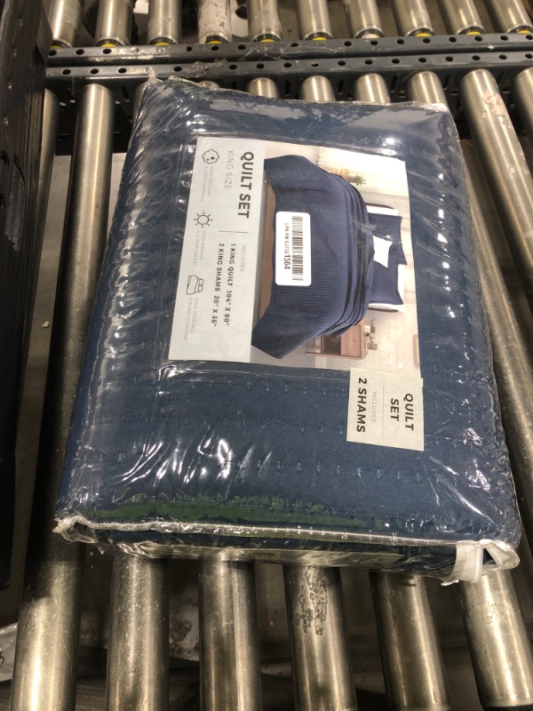 Photo 1 of Great Bay Home King Quilt Bedding Set, 3-Piece Lightweight Summer Channel Stitch Quilt Set with Shams, Ultra Soft Navy Bedspreads, Quilted Bedding Coverlets for All Seasons