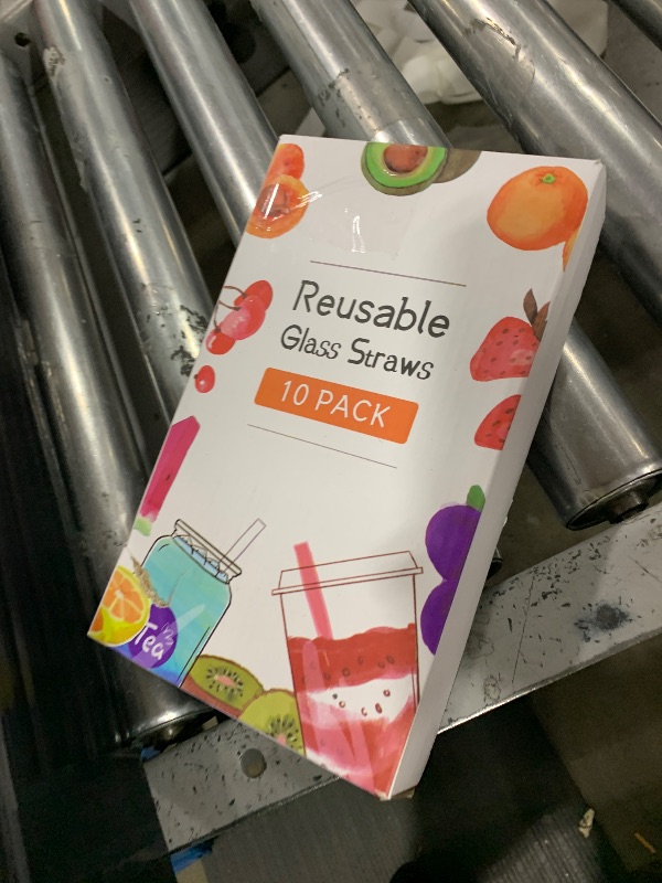 Photo 1 of 10 Pcs Reusable Glass Boba Straws,9''x14 mm Wide Glass Drinking Jumbo Smoothie Straw for Bubble Tea,Milkshakes,Set of 5 Straight and 5 Bent with 2 Cleaning Brushes -Dishwasher Safe