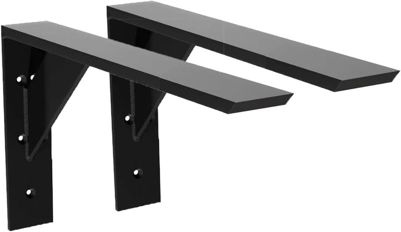 Photo 1 of Heavy Duty Shelf Brackets 2 Pack 16" x 10" x 2.5" Black Steel 3/8" Thick Countertop Support Mantel L Bracket for Wood Granite Quartz Countertop