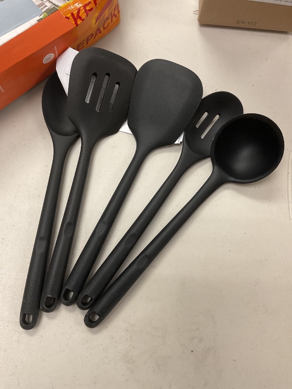 Photo 1 of Silicone Kitchen Cooking Utensil Set: U-Taste High Heat Resistant 13.6in Long Kitchen Gadgets, BPA Free Non Stick Rubber Cook Accessories For Stir Frying, Serving, Basting, Mixing (5 Pieces, Black)