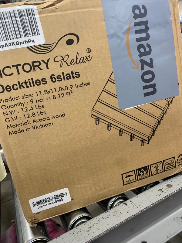 Photo 1 of VICTORY RELAX Acacia Wood Flooring Interlocking Deck Tiles for Patio Decor 9 PCS 6 Slats - Waterproof Indoor & Outdoor Decor - Balcony Garden Decking Tile (11,81 * 11,81 * 0,94 Inches)