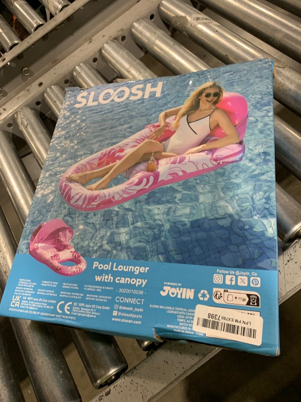 Photo 1 of SLOOSH Inflatable Pool Floats Lounger Adult, Pool Lounge with Canopy Raft Floaties Water Floating Recliner Chair with Cup Holders Foot Rest Swimming Floaty
