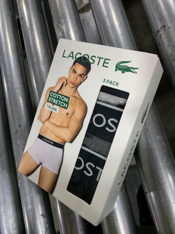 Photo 1 of Lacoste Men's Cotton Stretch Mini Croc Print Trunks, 3-pack, Black/Midnight Smoke/Dove Grey With Black Waistbands, X-Small