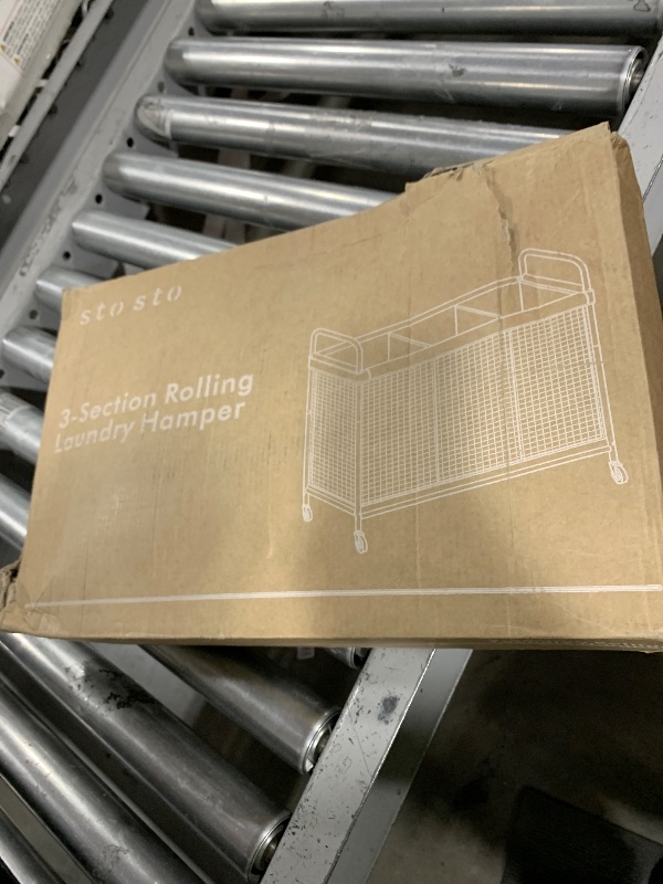 Photo 1 of STO STO Laundry Hamper 3 Section, 120L Rolling Laundry Sorter Cart with Removable and Washable Liner Bag, Rolling Clothes Hamper with Metal Handle for Laundry Room and Bedroom, Gray