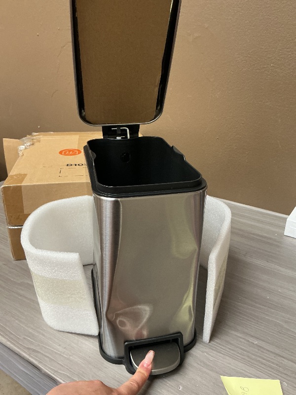 Photo 1 of WLIVE 1.3 Gallon / 5 Liter Bathroom Trash Can with Lid, Small Stainless Steel Garbage Can, Slim-Shaped Trash Bin with Step Pedal for Home and Office, Silver.