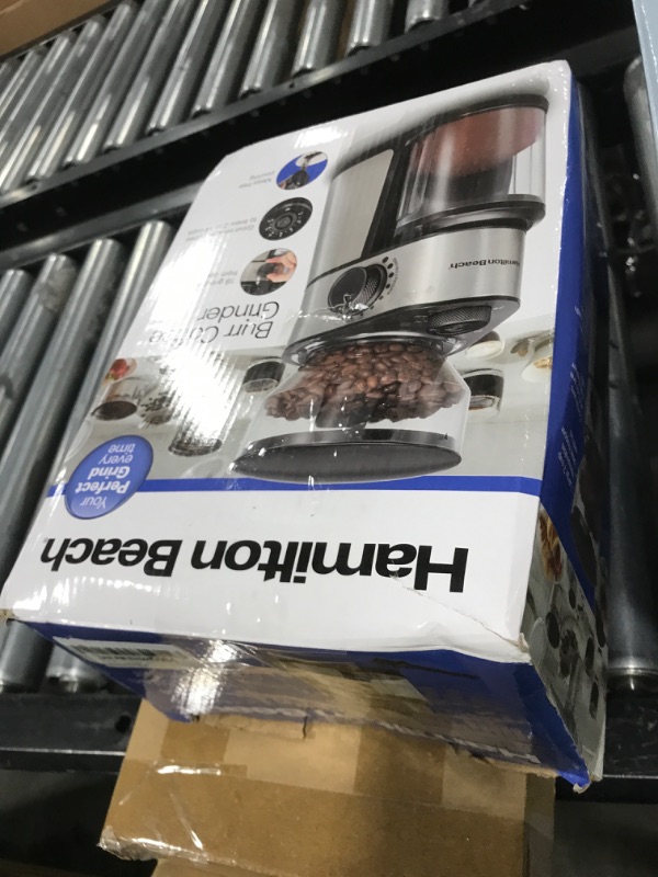 Photo 1 of Hamilton Beach Electric Burr Coffee Grinder with Large 16oz Hopper & 18 Settings For 2-14 Cups, Stainless Steel (80385)