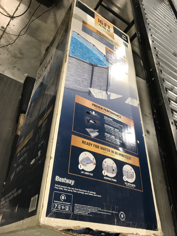 Photo 1 of Bestway Steel Pro MAX Above Ground Swimming Pool Set (16' x 48") | Round Outdoor Backyard Family Pool Features Realistic Stone Pool Liner | Includes 1500gal Filter Pump, 48" Ladder and 16' Pool Cover