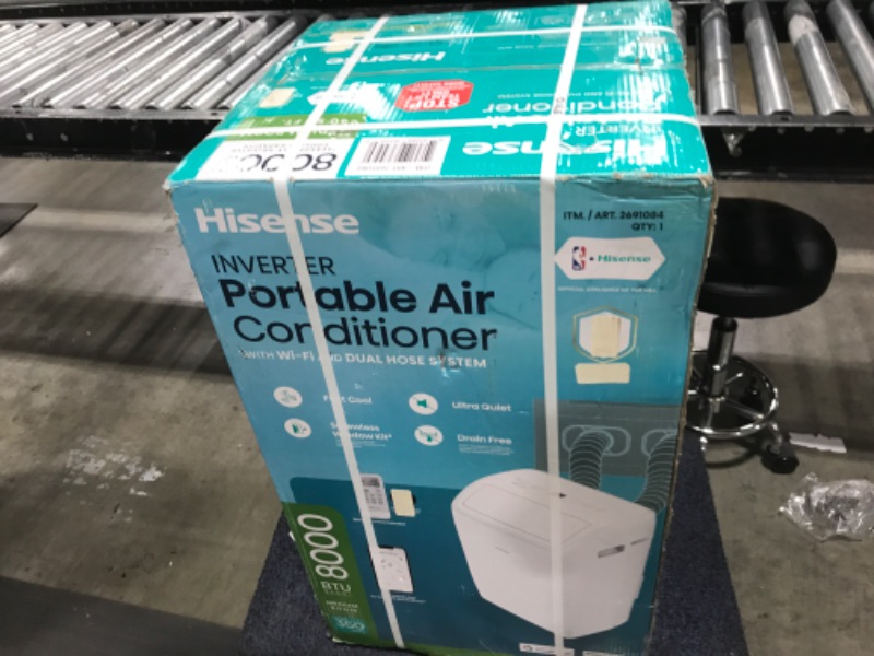 Photo 1 of Hisense 8,000 BTU Portable Air Conditioner with Dual Hose & Inverter, 350 Sq Ft, Wi-Fi, ConnectLife App for Google and Alexa, 3 operating modes, Noise 42 dB(A) - HAP0824TWD, White