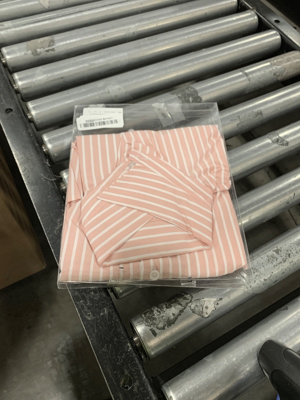 Photo 1 of Aoudery Womens Button Down Shirts Cotton Striped Dress Shirt Long Sleeve Collared Office Work Pinstripes Blouses Tops-Light Pink Striped-Medium