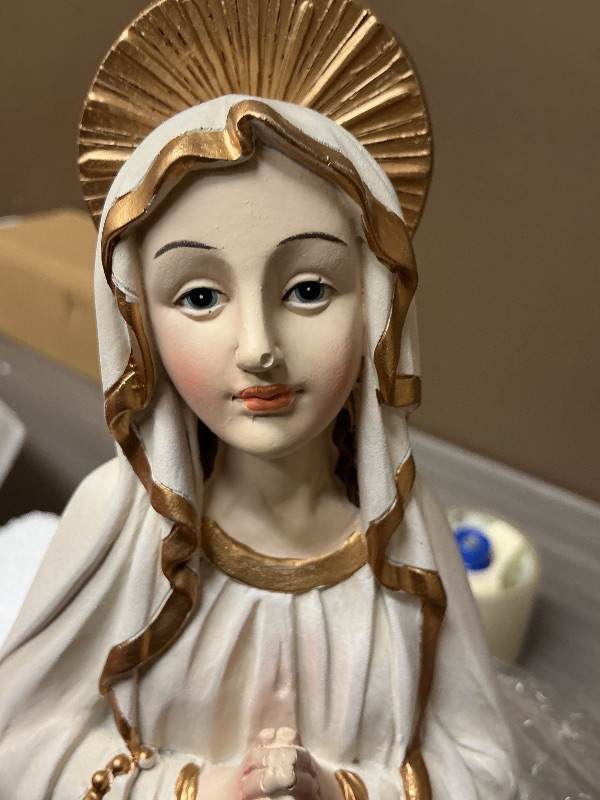 Photo 1 of 15" H Our Lady of Lourdes Statue - Praying Virgin Mary Statue Outdoor and Indoor, Resin Blessed Mother Figurine on a Stone Pedestal, Collection Religious Statues, Catholic Gifts for Mom, Grandmother