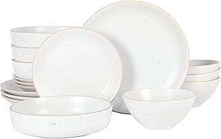 Photo 1 of Gibson Home Dinah 16 Piece Double Bowl Stoneware Embossed Speckled Dinnerware Set - Matte White