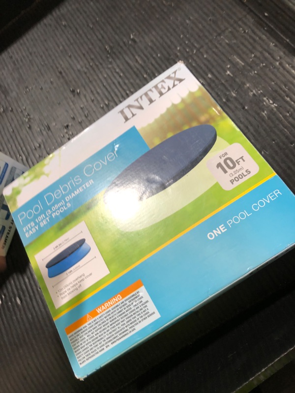 Photo 1 of Intex 28021E Pool Cover: For 10ft Round Easy Set Pools – Includes Rope Tie – Drain Holes – 12in Overhang – Snug Fit