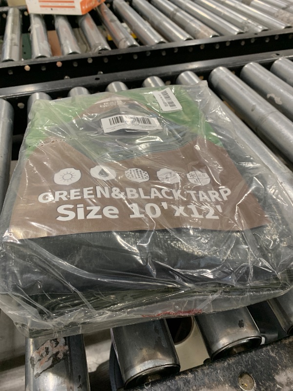 Photo 1 of 10x12 Feet Tarp Waterproof,9Mil Thick,Finished Size Tarps,UV Resistant,Durable,Multipurpose Poly Tarp Cover with Metal Grommets and Reinforced Edges,Green/Black by RAINDEWAY