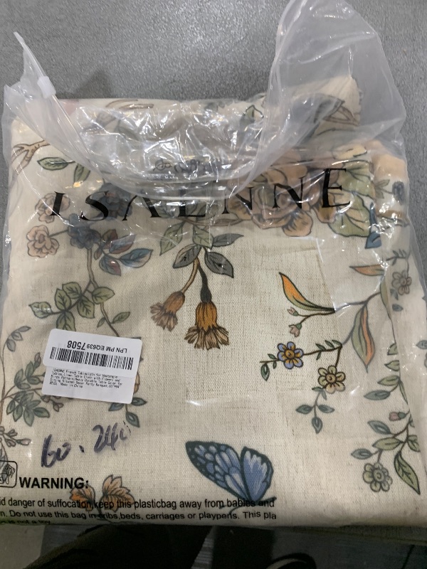 Photo 1 of ISAENNE French Tablecloth for Rectangle Tables,Linen Table Cloth with Flowers and Birds Pattern,Heavy Durable Table Cover for Dining Thanksgiving Kitchen Decor Party Banquet Christmas,63"*94"
