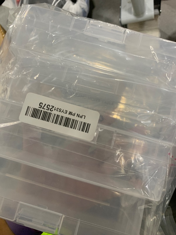 Photo 1 of BENECREAT 4 Packs Rectangle Plastic Container Box, 7x3x1.8inch Clear Storage Organizer with Hinged Lid and Hanging Hole for Small Craft Accessories Office Supplies