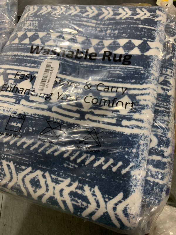 Photo 1 of Alfasoft Moroccan Washable Runner Rug 2x8, Non-Slip Vintage Navy Blue Neutral Boho Runners for Hallways Kitchen Rugs Soft Print Distressed Geometric Floor Carpet Runner for Bedroom Laundry