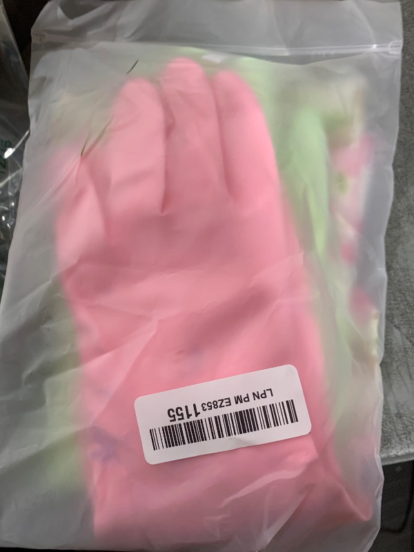 Photo 1 of KINGFINGER Rubber Latex Cleaning Gloves, 2 Pairs Dishwashing Gloves, Long Guff and Flock Lining HouseholdGloves, Medium