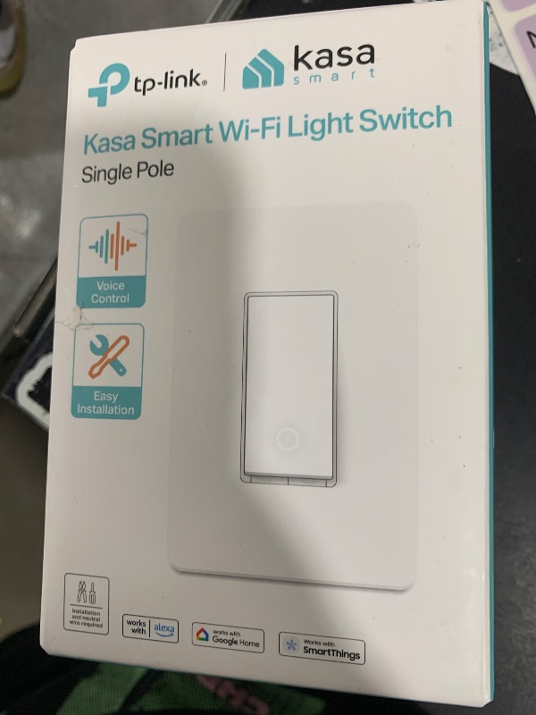 Photo 1 of Kasa Smart Light Switch HS200, Single Pole, Needs Neutral Wire, 2.4GHz Wi-Fi Light Switch Works with Alexa and Google Home, UL Certified, No Hub Required , White
