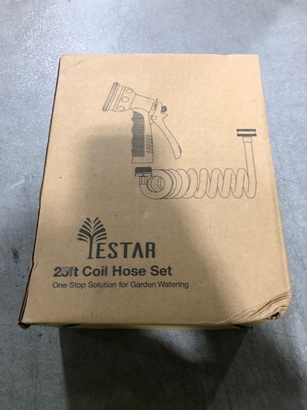 Photo 1 of Coil Hose 25FT EVA Coil Garden Hose With 3/4'' Brass Connector Coiled Water Hose Lightweight And No Kink Includes 7 Patterns Spray Nozzle For Outdoors Lawn Watering Car Washing