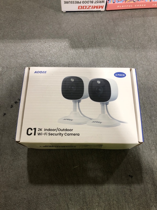 Photo 1 of AOQEE 2K Cameras for Home Security-Outdoor/Indoor Camera for Dog/Cat/Pet/Nanny/Baby, Color Night Vision, White Light, Siren, 24/7 SD Recordings, Works with Alexa/Google Home, C1 (C1-White-2pack-2.4G)